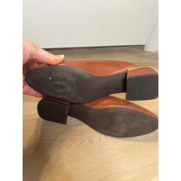 Cole Haan Grand OS Womens Brown Leather Block Heel Mules Gold Trim Slip On 8B - Picture 5 of 10